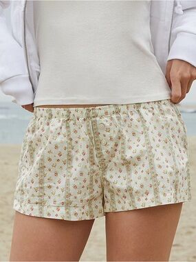 Brandy Melville Cream Floral Lounge Shorts